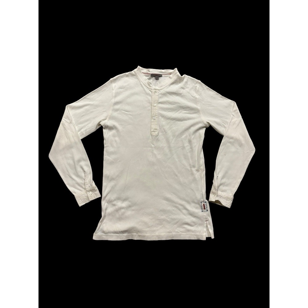 Crossley Henley Long Sleeve Half Button Cotton White Button Cuff Split Bottom XL